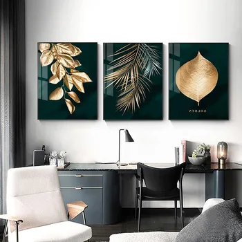 

50*70cm Abstract Golden Leaves Plant Pattern Picture Wall Poster Modern Style Canvas Painting Aisle Living Room Decoration