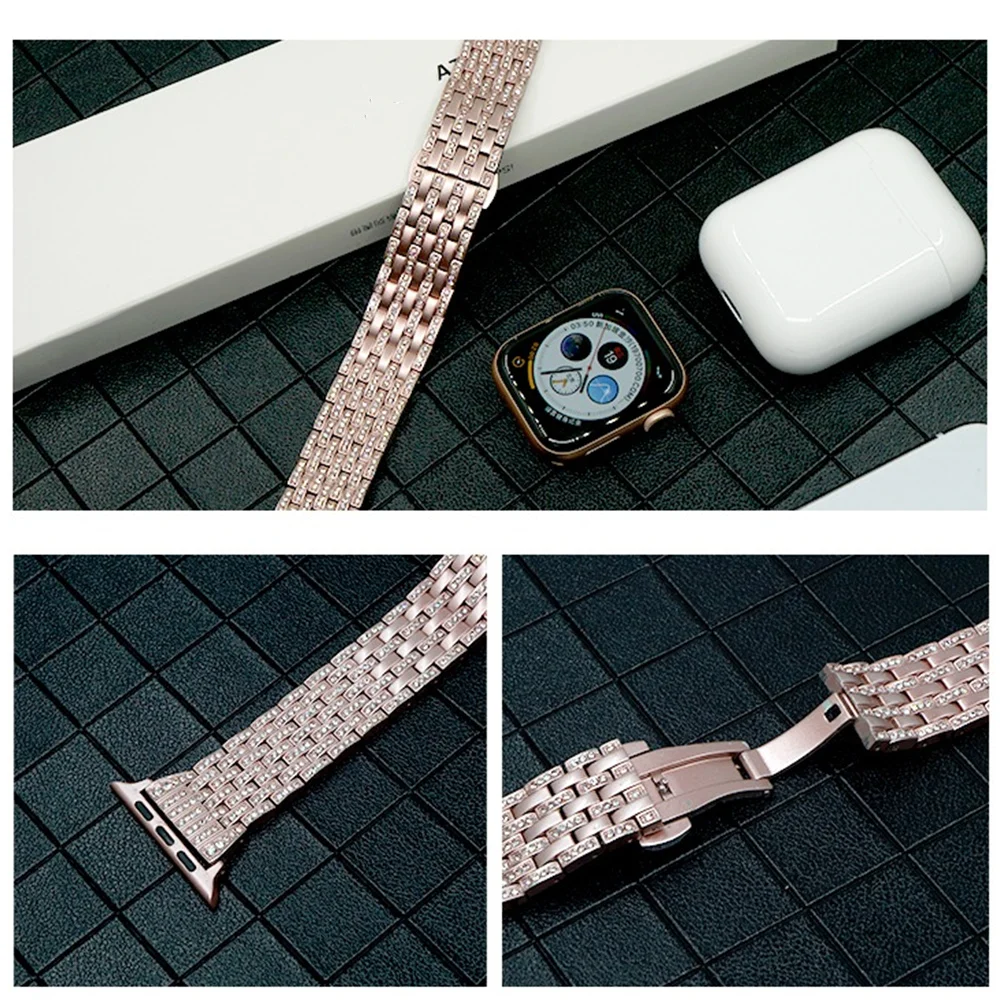 Шикарный ремешок для Apple watch 5, 4, ремешок 44 мм, 40 мм, iWatch, ремешок 38 мм, 42 мм, бриллиантовый браслет из нержавеющей стали для часов Apple watch 3, 21