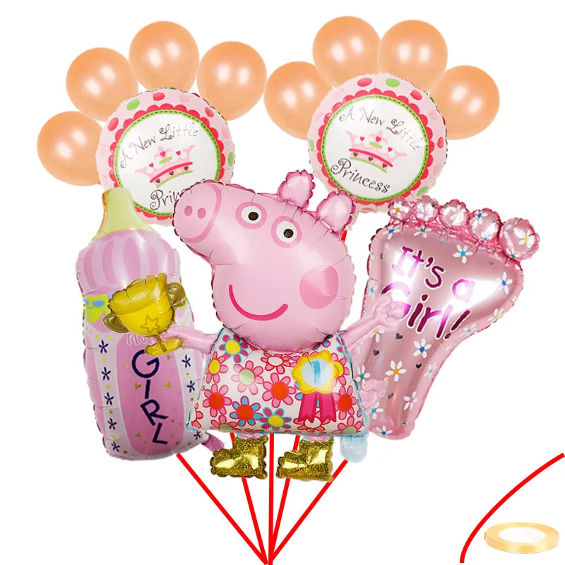 1 комплект со Свинкой Пеппой; Фольга шарики, День подарков будущей матери для маленьких мальчиков и девочек globos воздушный шар для детей Дети 1st День рождения украшения для детей - Цвет: 1set-14pcs