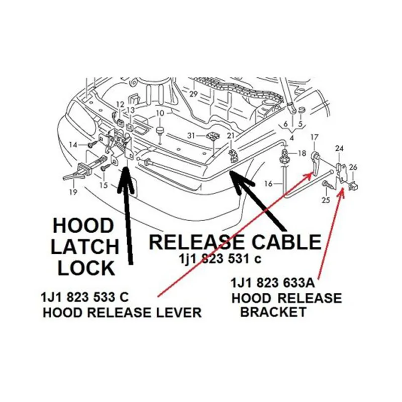 Black Hood Release Lever Grip Handle  Bracket for V W Golf MK4 Beetle Polo Skoda Fabia Octavia Seat A ltea 1J1823633A 1J1823533C images - 6