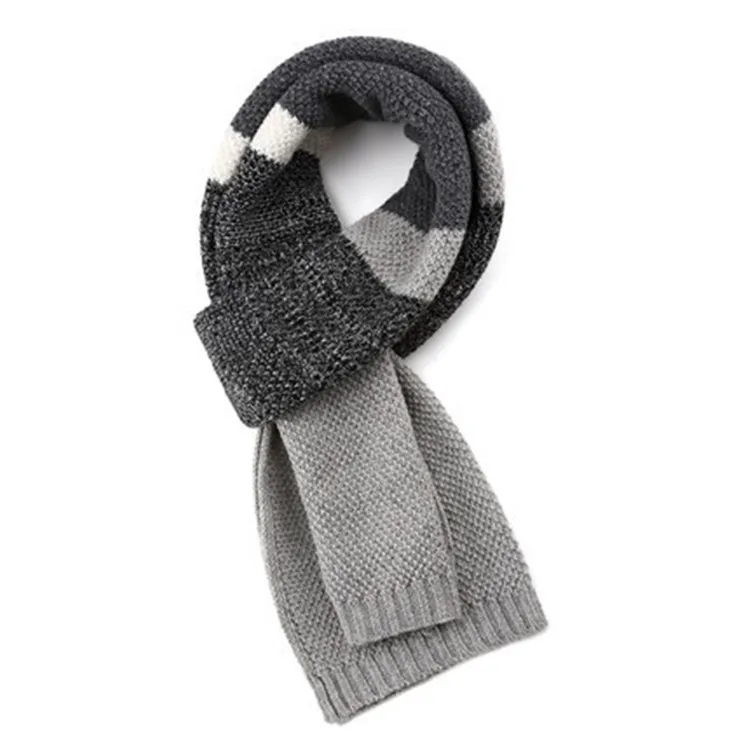 Winter Knit Patchwork Men's Scarf Shawl Fashion Student Couple Wraps Scarves Long Thick Knit Male Tippet Wool Warm Scarf Man