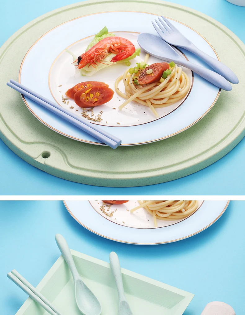 WORTHBUY Портативный Китайский пшеничный соломенный набор посуды для кухни, Экологичная детская посуда для детей, школьный обеденный набор для пикника