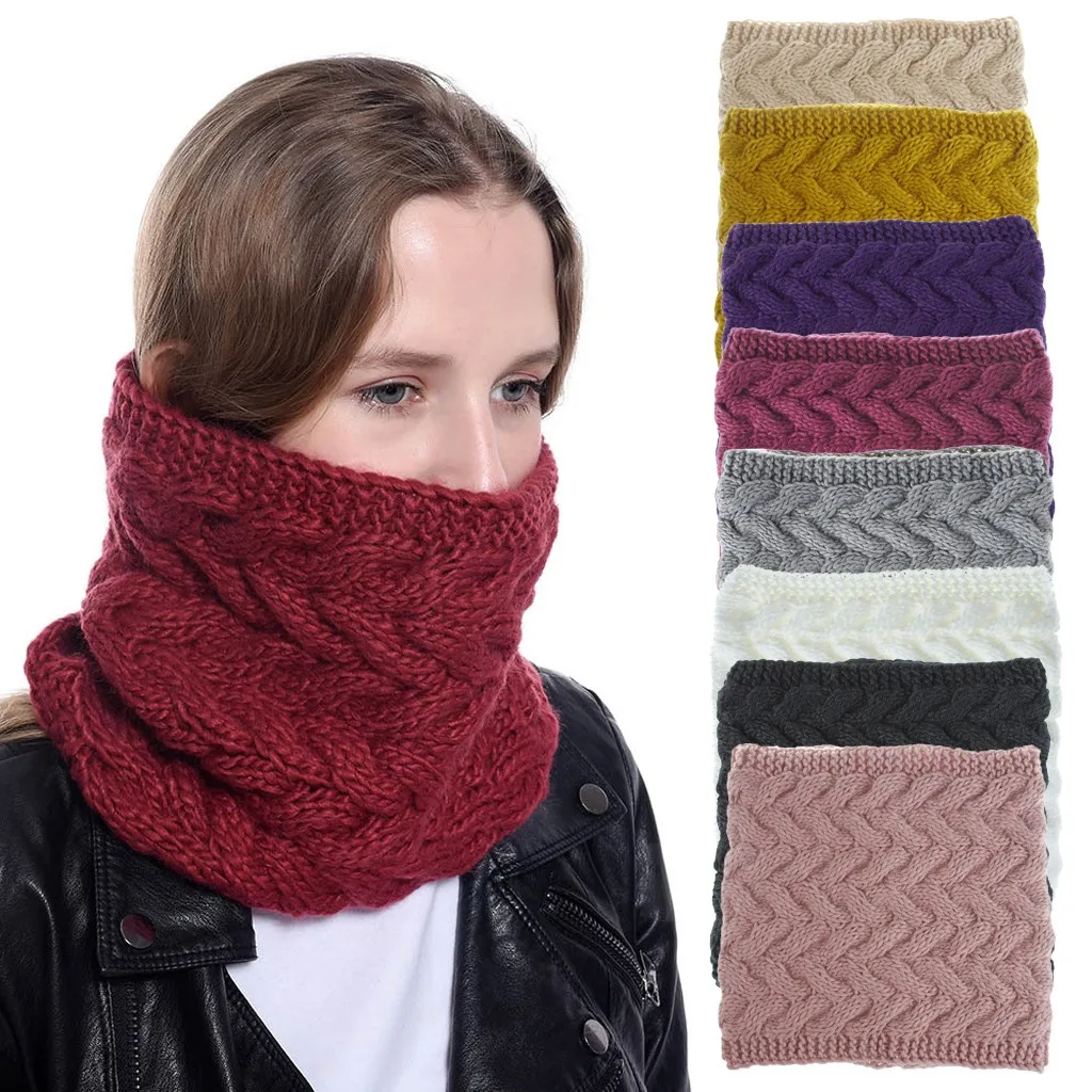 

2019 Women Men Winter Warm Neck Ring Wraps Knitted Wool Cowl Collar Circle Scarf Female Snood Thermal Ski Fleece Scarves Fashion