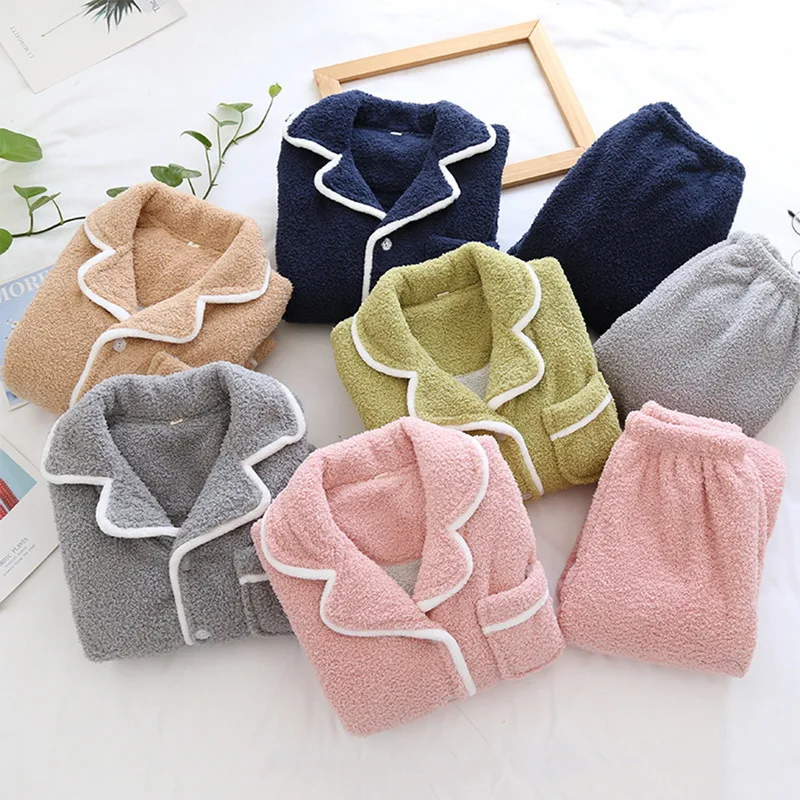 Winter Warm Pajamas Set Women Sleepwear Flannel PJS For Couples Soft Nightwear Pyjamas Loungewear Loose Lounge Wear Lingerie