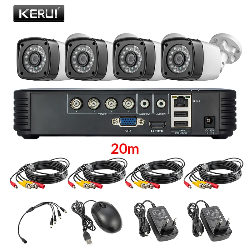 

KERUI 4MP Outdoor Weatherproof 4CH DVR Kit 5in1 AHD DVR CCTV System 2/4pcs Security system Cameras Day/Night Home Video camera