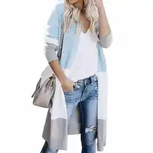 Модное женское пальто Трехцветная полосатая строчка длинный свитер кардиганы осень и зима новая уличная одежда