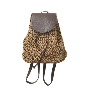 

Fashion Ladies Shoulder Bag Straw Bag Large Capacity Backpack Holiday Leisure Bag Beach Bag Straw Bag Light Brown