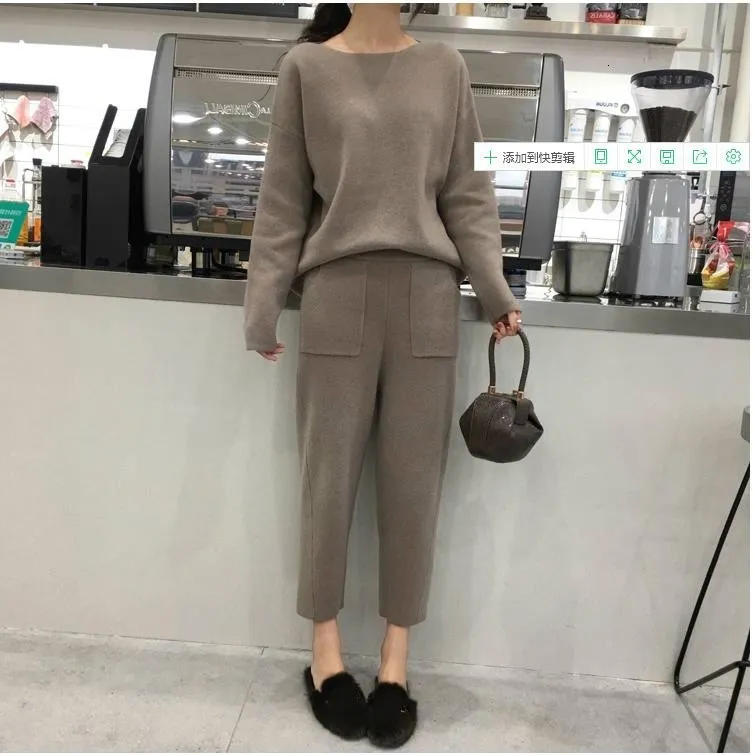 

Knitted Two Piece Sets Solid Women Slim Tracksuit 2019 Spring Fall Sweatshirts Sweater Sporting Suit