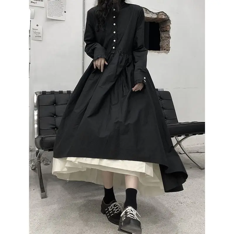 Long Sleeve Dress Women Elegant All-match Patchwork Button French Style College Temperament Female Leisure Vintage Autumn Trendy midi dress Dresses