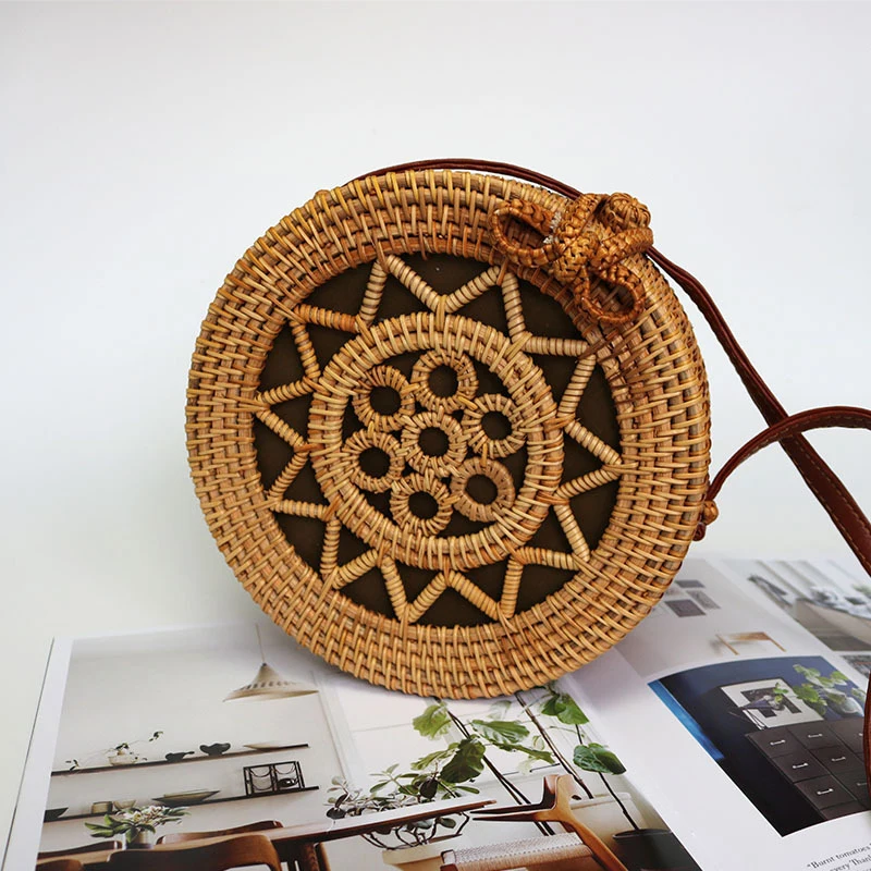 

ABDB-Round Retro Rattan Straw Beach Bag Messenger Bag Straw Clutch Bag Rattan Shoulder Diagonal Package