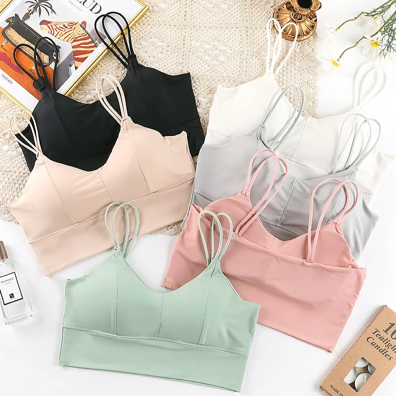 Women Cotton Underwear Tube Tops New Ice Silk Bra Fashion Sports Comfort Tank Up Sexy Solid Color Top Female Sling Bra Lingerie