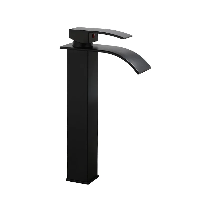 

304 Stainless Steel Black Bathroom Sink Faucets Deck Mounted Tall Vessel Basin Faucet Hot and Cold Water Mixer Taps
