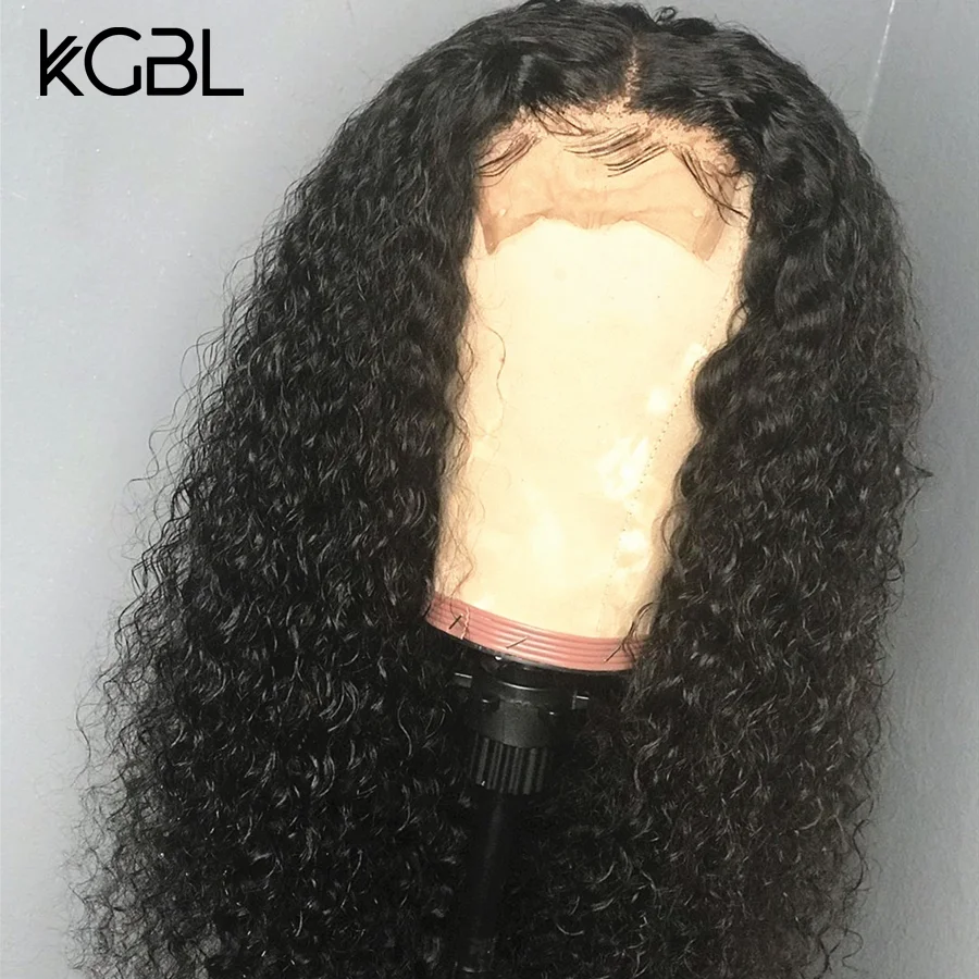 KGBL 13*4 Кружева спереди средний коэффициент "-24" не-Реми вьющиеся человеческие волосы парики натуральный цвет бразильские волосы парики с детскими волосами