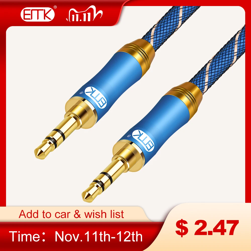 

EMK 3.5mm to 3.5mm Audio Cable Male to Male Aux Cable 0.5m 1m 2m 3m 5m black grey jack 3.5mm cable For phone Car headphone MP4