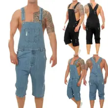 New Men's Overalls Knee Length Fit Casual Ripped Men One Piece Jeans Jumpsuits HOT