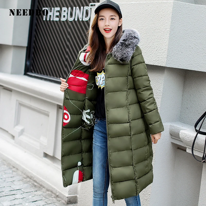Beste NEEDBO Omkeerbare Jas Vrouw Down Jas Vrouwen Lange Donsjack Vrouwen Winter met Hooded Down Jas Winter Oversize Moncler Jas