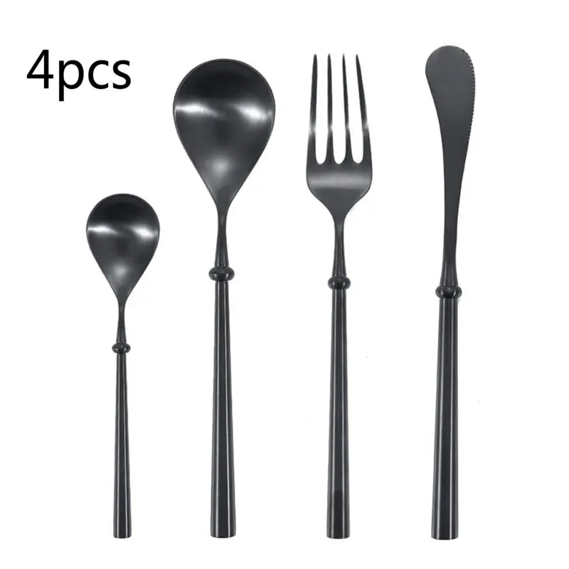 Black 4pcs Высококачественная столовая посуда столовый набор из нержавеющей стали нож вилка ложка для кофе чай десерт ложка Красочные вечерние столовые приборы набор - Цвет: Black 4pcs