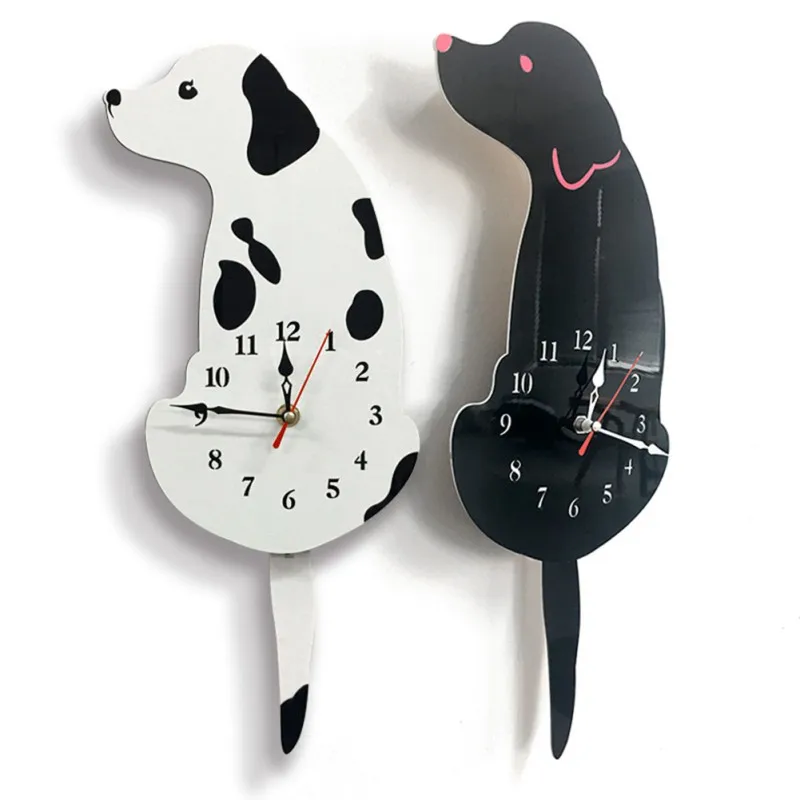 Creative Cute Christmas White/Black Wagging Tail Dog Wall Clock for Household Decorative Wall Clocks