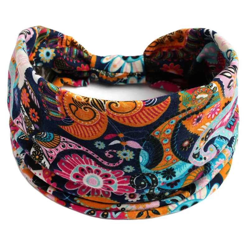New Boho Cotton Wide Headband for Women Cashew Leopard Flower Print Turban Headwrap Knot Hairband Bandana Girls Hair Accessories large claw hair clips