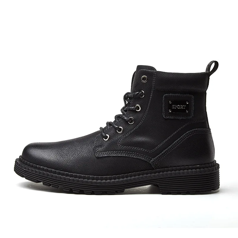 CEVABULE Autumn/Winter Martin Boots Outdoor Men's Workshoes Big Size British Leather Boots Men's Head Leather Plus Velvet - Color: blackthick