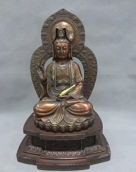 318 12&quot Chinese Pure Bronze Lotus GuanYin Buddha Kwan-Yin Bodhisattva Pot Statue | Дом и сад