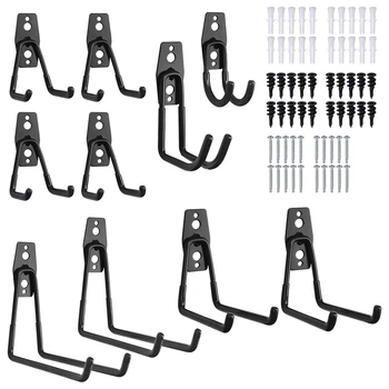 

Garage Hooks 10 PCS Heavy Duty Wall Hooks with Screws Steel Double Hooks Tool Holder for Bicycles Ladders Black