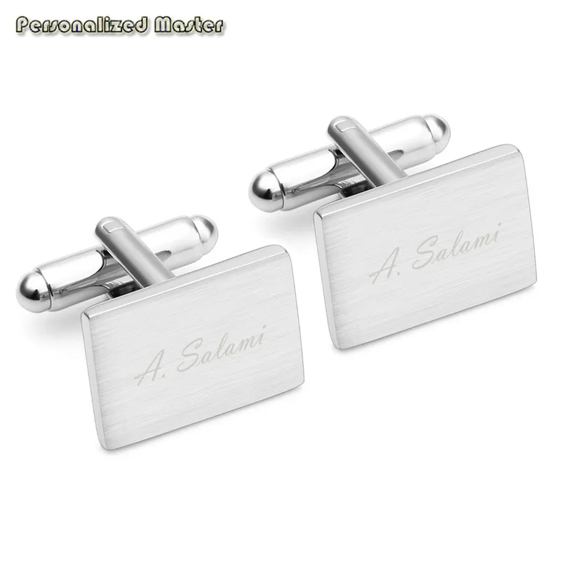 1pair Engraving Персонализированные мастер гравировка индивидуальные нержавеющая сталь классический Смокинг Рубашка Запонки для мужчин свадебный бизнес с подарочной коробкой - Окраска металла: 1pair Engraving
