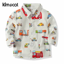 Kimocat/Одежда для маленьких мальчиков рубашка с длинными рукавами и принтом машины для мальчиков повседневные рубашки для мальчиков с героями мультфильмов на весну и осень, детская одежда