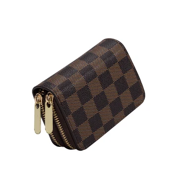 

2020 Plaid Design Luxury Handbag Korean Version of The Fashion Double Zipper Wallet Large Capacity PU Card Package