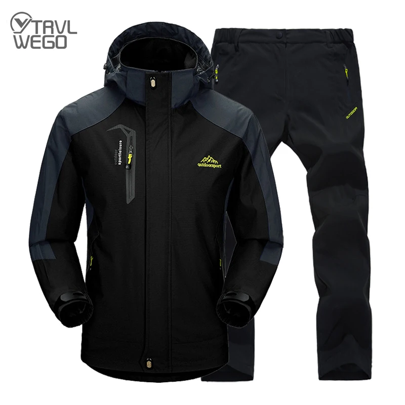 Hiking jackets TRVLWEGO Jacket Pants Hiking Camping Spring&Autumn Outdoor Single Waterproof 20000MM Men's Windbreak Trekking Coat Trousers