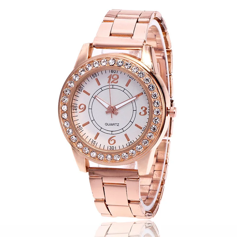 

New Style Diamond Set Stainless Steel Belt Alloy Watch Women's Rose Gold And Silver Case-Style Business Quartz Watch