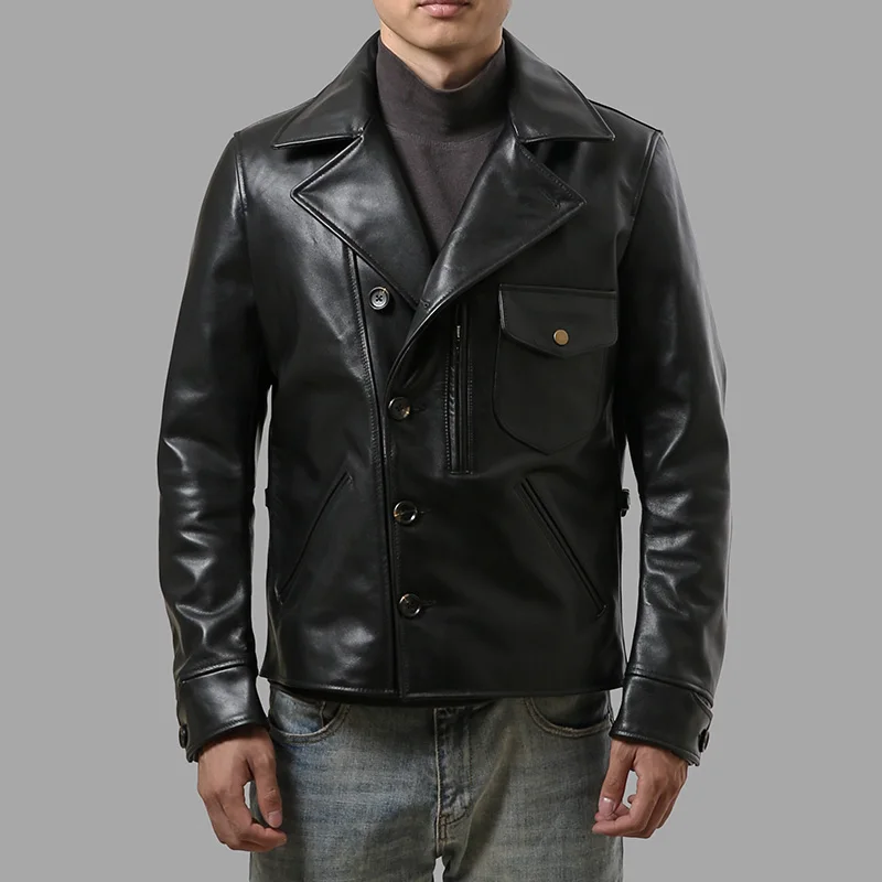 

AZ18-1 Read Description! Asian size men's cow leather jacket mens genuine cowhide leather stylish jacket