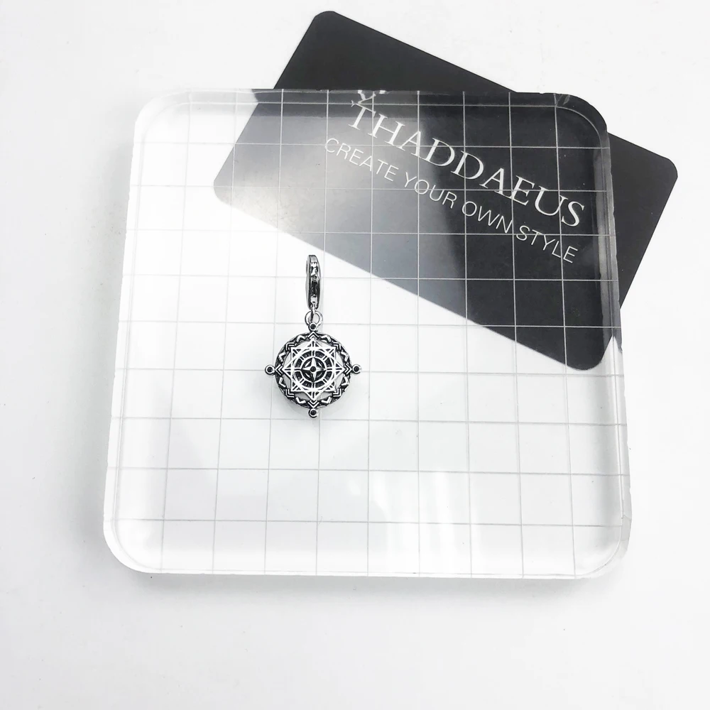 Vintage Compass Disc Charm Women Men 925 Sterling Silver