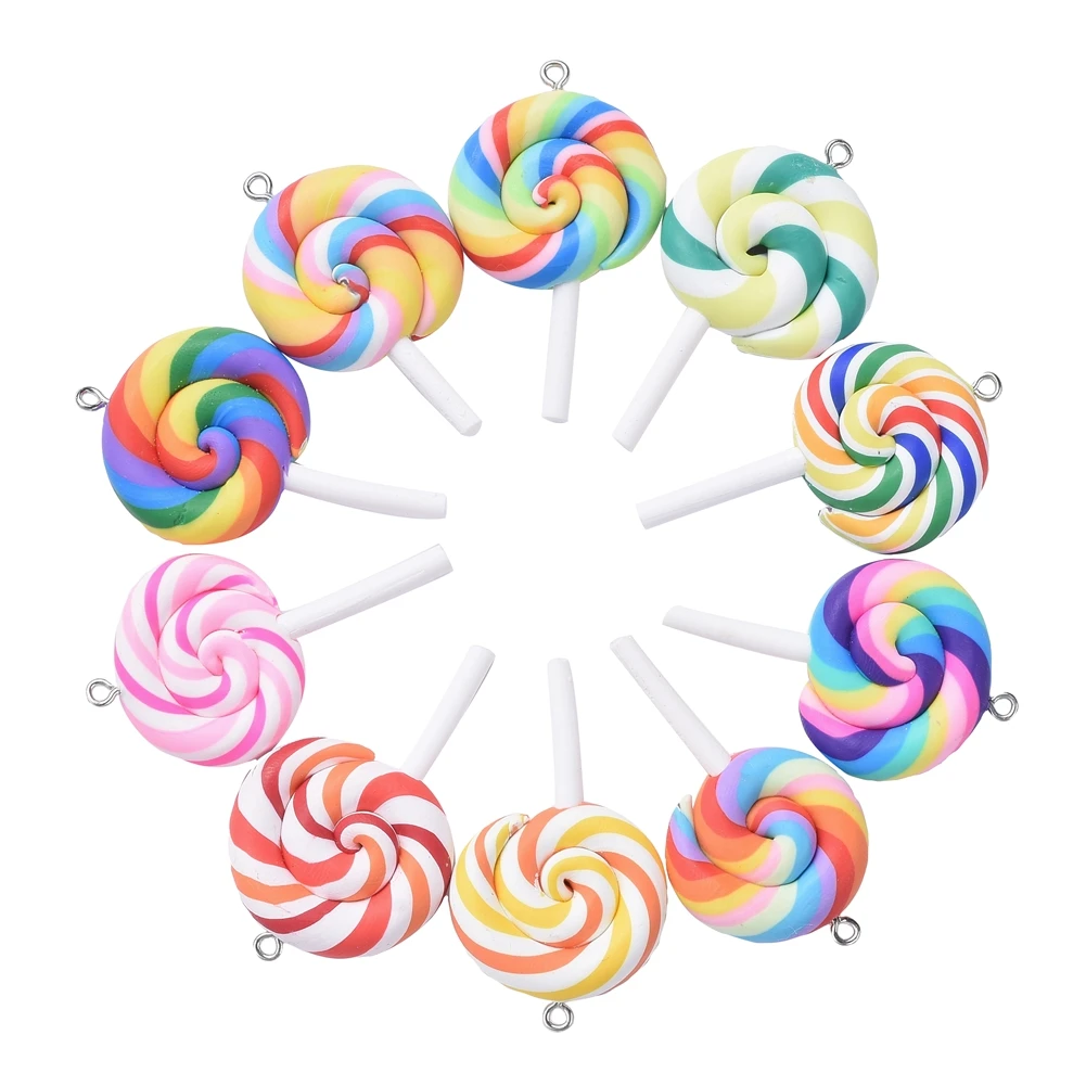 

18pcs Handmade Polymer Clay Lollipop Pendants Charms for Earrings Bracelet Necklace Keychain Jewelry Making 2pcs/color 18pcs/bag