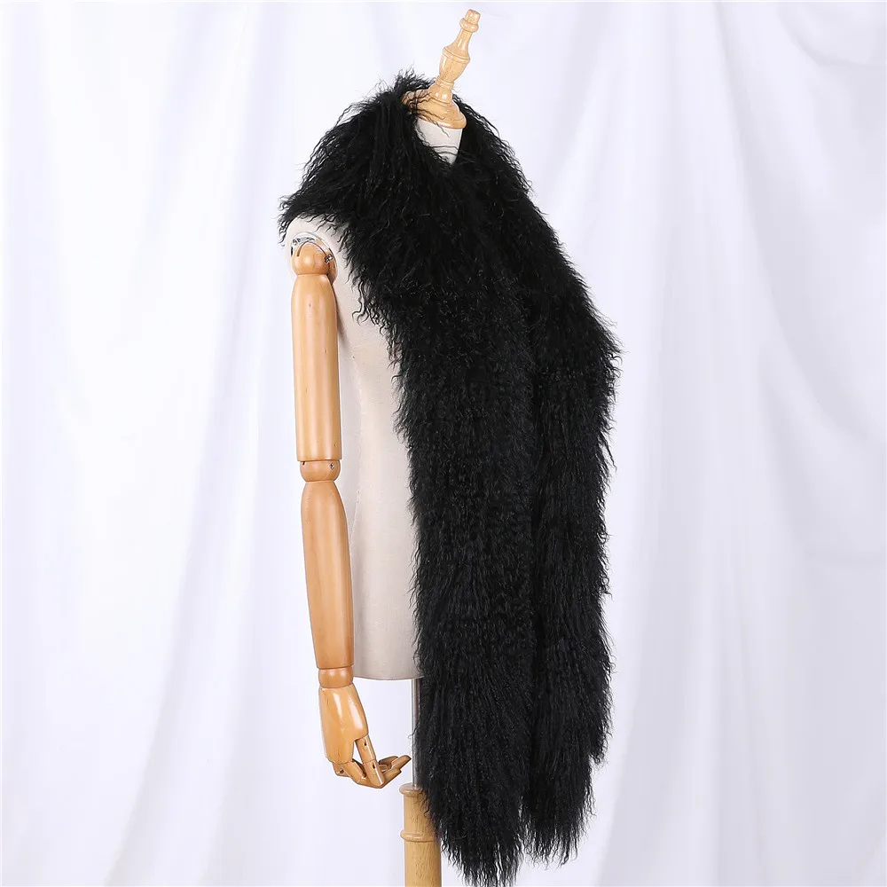 Bufanda de pelo rizado de lana mongola para hombre y mujer, bufanda Unisex de 100%, cálida, larga, para invierno