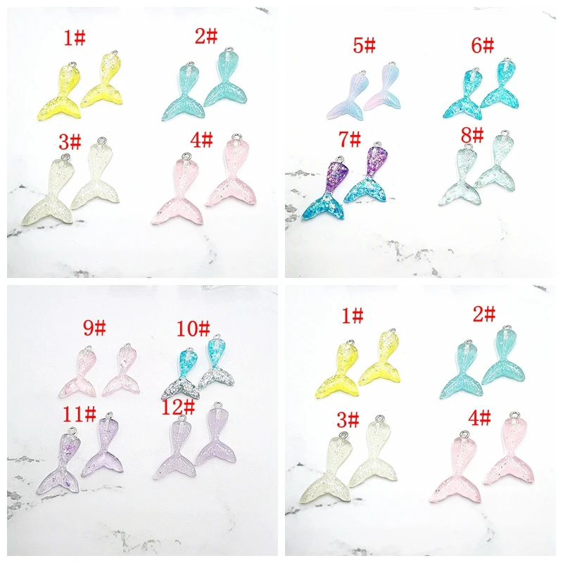 

16pcs / 1 Pack Cartoon Color Gradient Mermaid Tail Pendant DIY Resin Accessories Necklace Bracelet Earrings Key Chain Wholesale