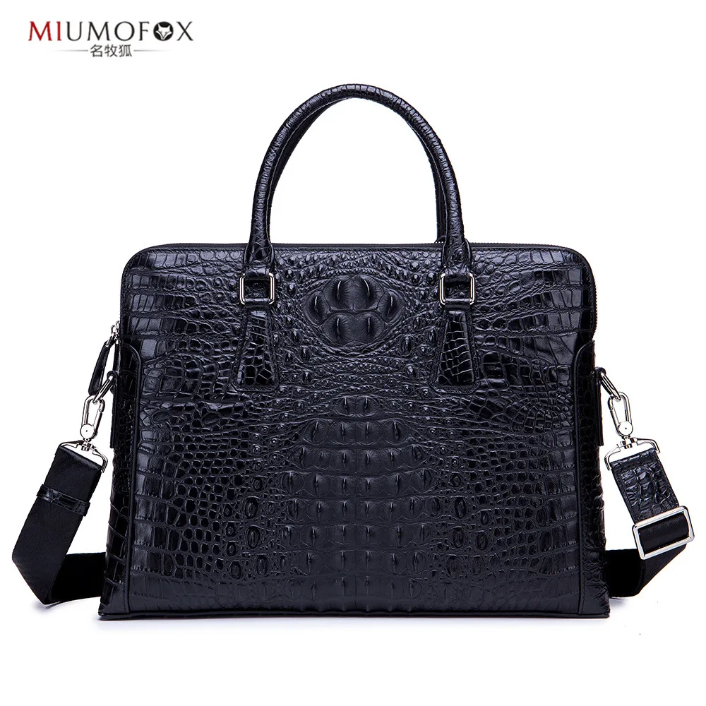 

Genuine Leather Foreign Trade for Double Zipper Briefcase Alligator Print Handbag Men Cross Business Crossbody Bag