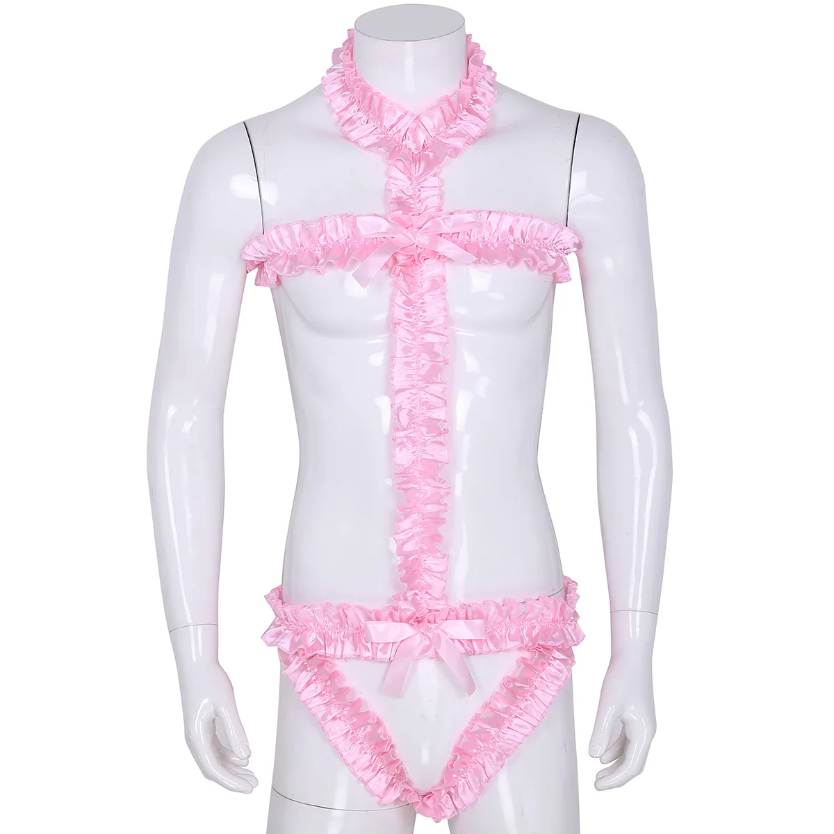 

Men's Erotic Bodysuit Hot Sexy Sissy Lingerie Halter Open Back Ruffle Male Harness Gay Crossdressing Teddies Body Doll Underwear