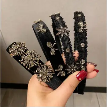 

Black velvet women hairbands snowflake brick hair hoop simple bow tie headbands female hairpins headdress
