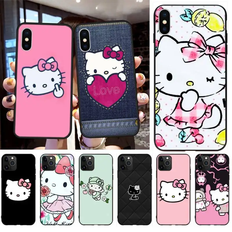 Горячая Распродажа милый розовый чехол для телефона Hello Kitty Bling iPhone 11 pro XS MAX 8 7 6 6S Plus