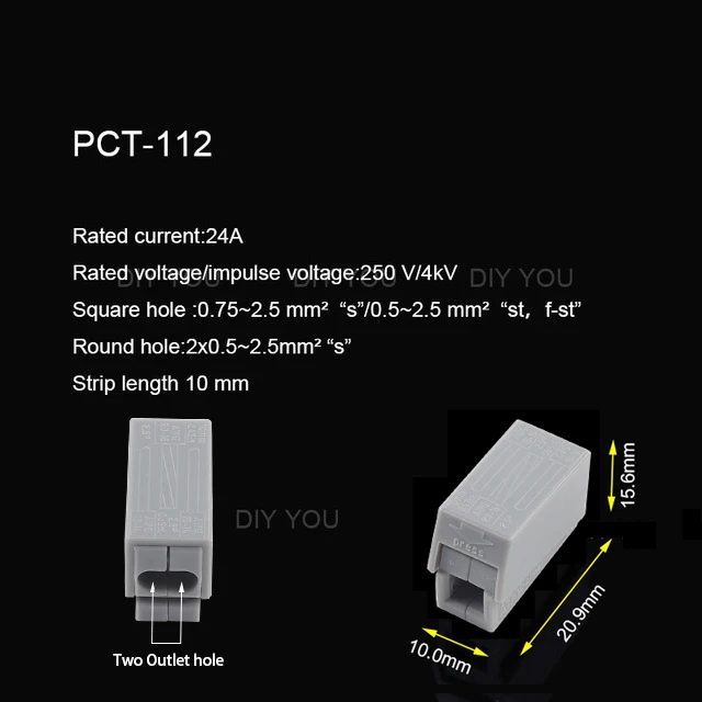 30/50/100 шт быстрое нажатие разъем проводки(PCT-112 1P 2 отверстие) лампа Разъем PCT-111/121 один 1p кабель проводное соединение - Цвет: Слоновая кость