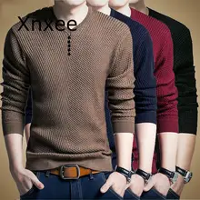 Новинка, пуловер, мужской свитер, Повседневный, v-образный вырез, мужской, осенний, облегающий, длинный рукав, рубашка, свитера, мужские, вязанные, кашемир, шерсть, Homme