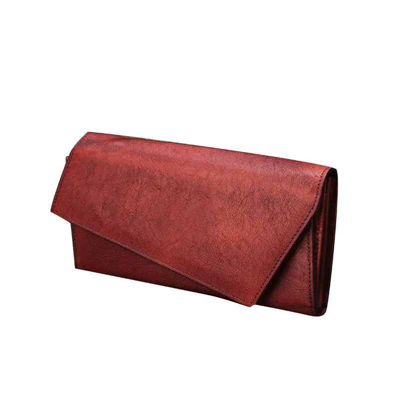 New vintage leather wallet women simple clutch bag handmade vertical female  long wallet personality card holder wallets ladies