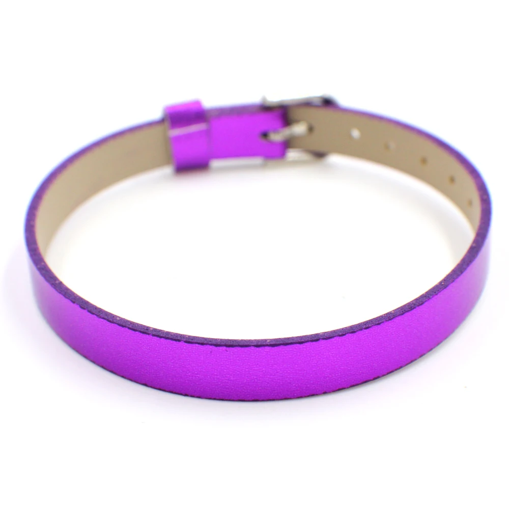 purple 10 шт металлический Гладкий Браслет из искусственной кожи разных цветов 8 мм* 210 мм подходит 8 мм Популярные DIY аксессуары браслет WB034 - Окраска металла: purple