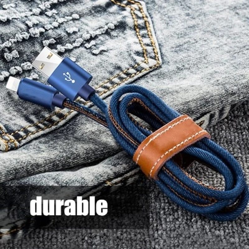 Джинсовый usb-кабель для зарядки и передачи данных, модный кабель для быстрой зарядки и синхронизации данных для смартфонов type-C, IOS, iPhone, Android, Micro USB кабель 1M2M