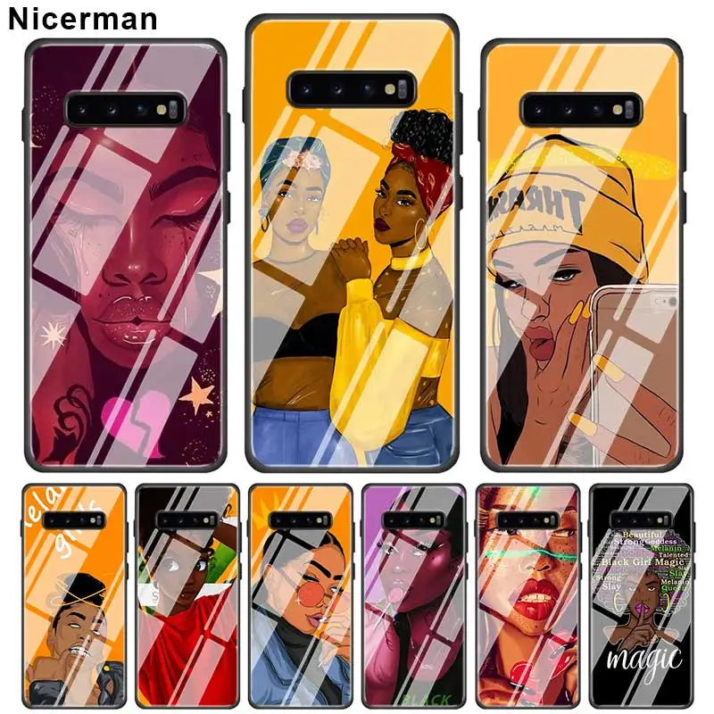 

Black girl Melanin Poppin Cases For Samsung Galaxy S10E S10 5G S9 S8 Plus Note 10 9 A50 A30 Tempered Glass Phone Cover