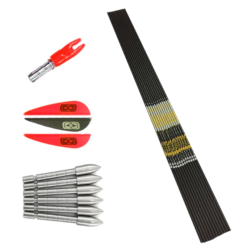 

+/-0.001 Archery SP 350 400 450 500 600 700 800 Carbon Arrows Shaft Vanes Pin Nock Compound Recurve Bow Hunting Shooting 12Set