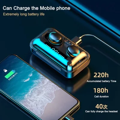 

F9-6 vertical point bluetooth headset square bin binaural earplugs digital display charging bin