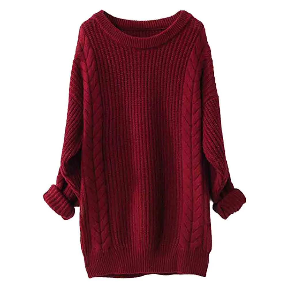 Wine Red Стильный бар осень зима свитера для женщин Мода o-образным вырезом Джемперы милые однотонные трикотажные пуловеры для девочек леди Повседневный свитер - Цвет: Wine Red