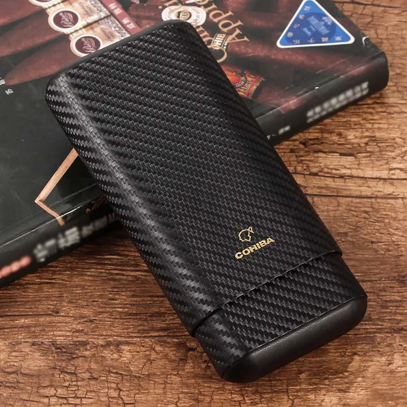 COHIBA Cedar Wood Кожаный Портсигар Humidor Путешествия Портативный мини 3 сигары держатель